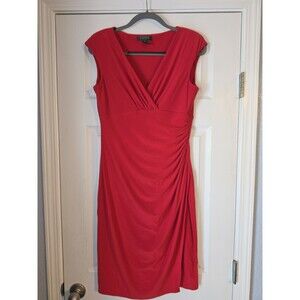 Ralph Lauren Womens Dress Sheath Ruched VNeck Sleeveless Empire Midi RED Size 12
